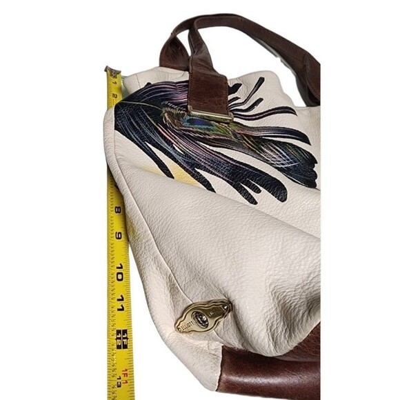 Elliott Lucca Handpainted Intreccio Peacock Leather Tote Bag - Picture 11 of 13